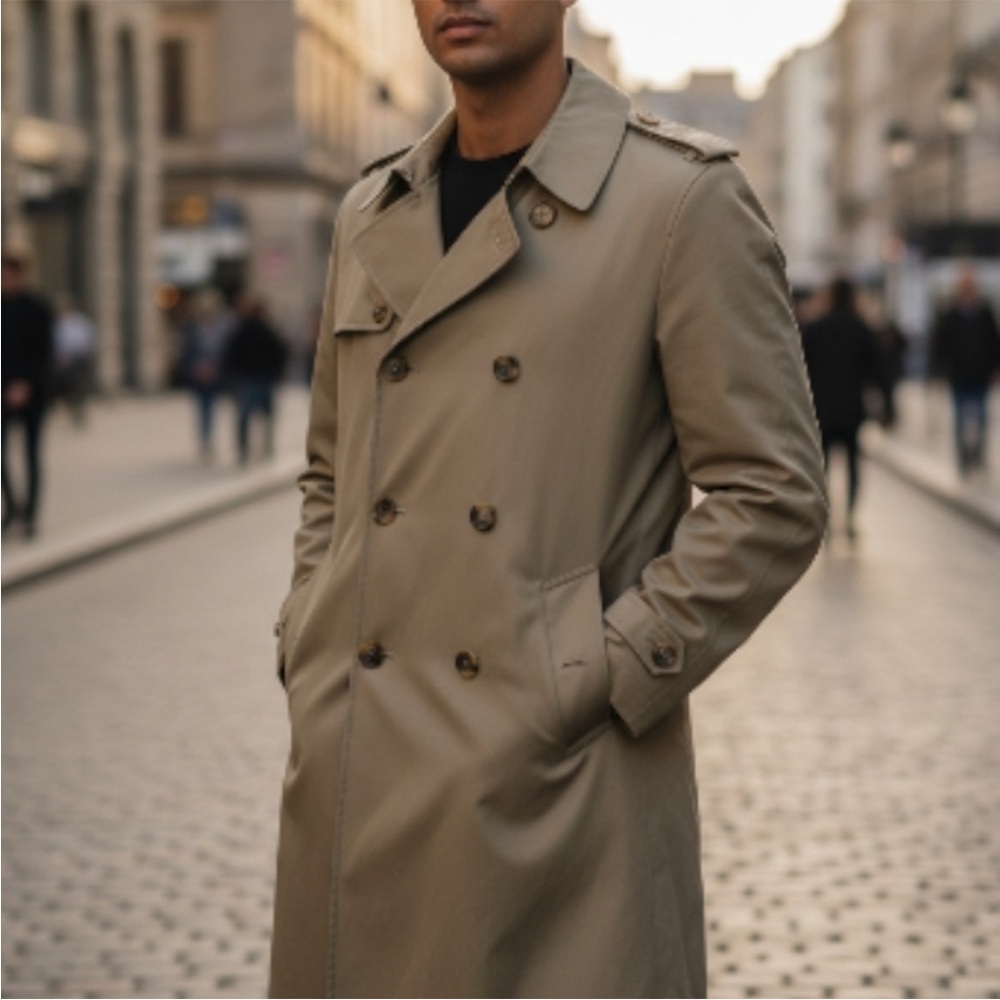 Burberrys Long Gabardine Trench Coat Wool Lining Vintage 90s Size 40R